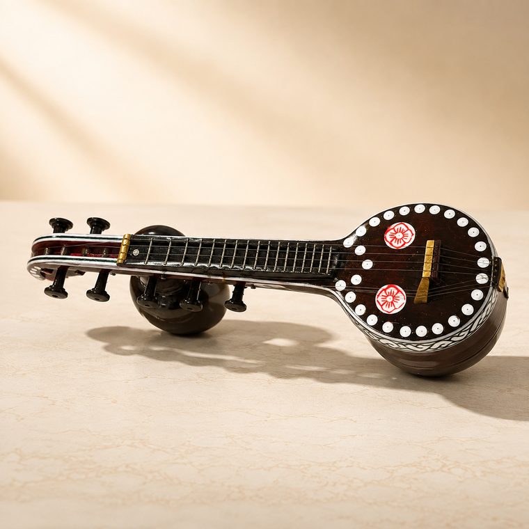 Hand-carved rosewood Bobbili Veena miniature instrument