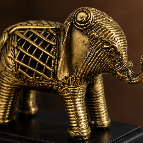 Dhokra brass elephant with base sculpture