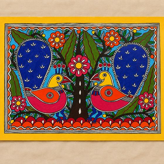 Madhubani painting — Love Birds