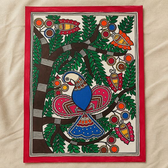 Madhubani painting — Khanjan Chidiya, unique bird
