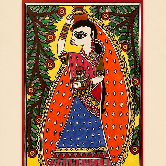 Madhubani painting — Lonely Lady, Village Heritage