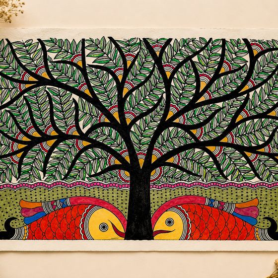 Madhubani painting village scene
