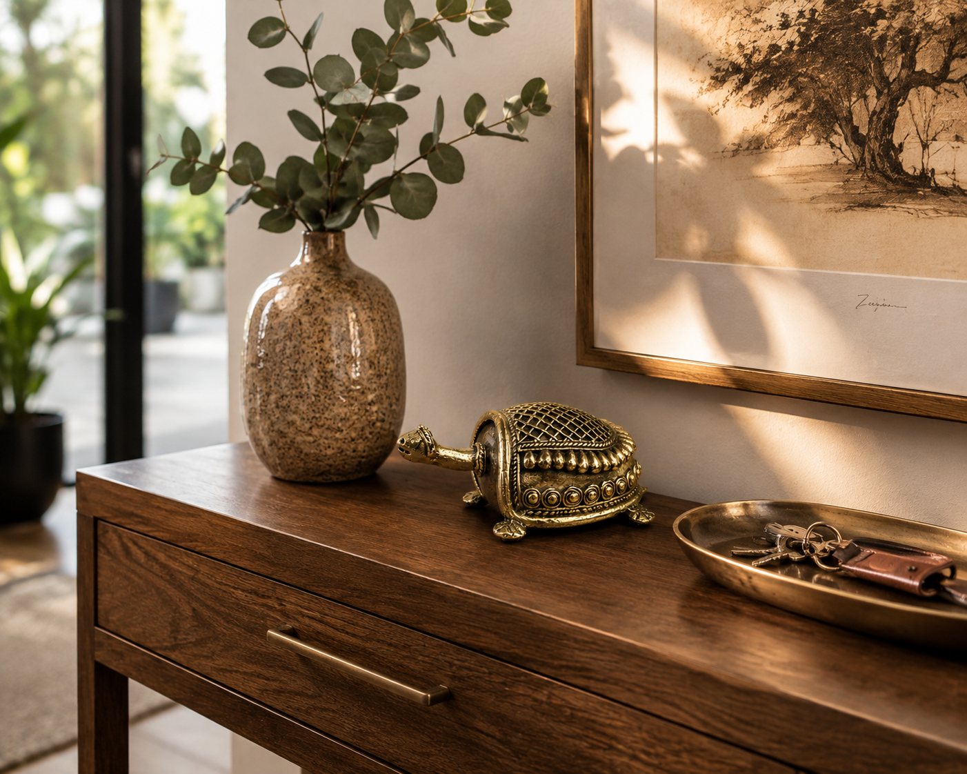 Dhokra brass design tortoise styled in a luxury entryway